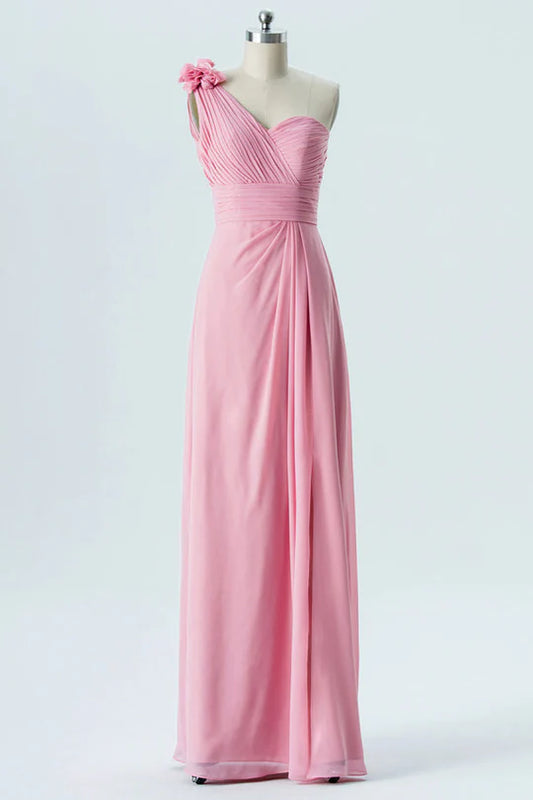 One-Shoulder Flower Bridesmaid Dress