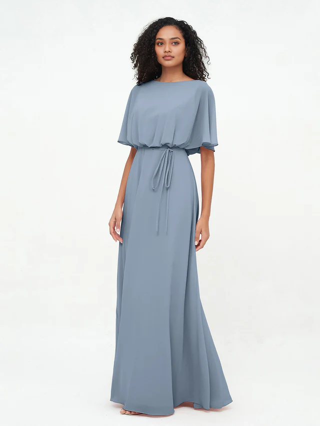 OKBBN Chiffon Long Sleeve Bridesmaid Dress