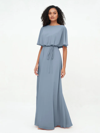 OKBBN Chiffon Long Sleeve Bridesmaid Dress