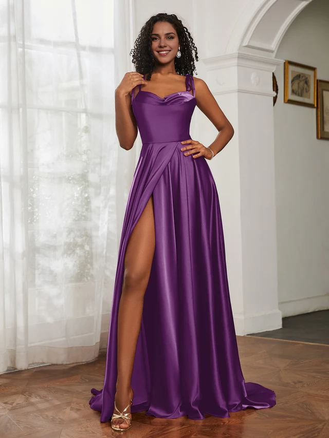 OKBBN collar A-line slit bridesmaid dress