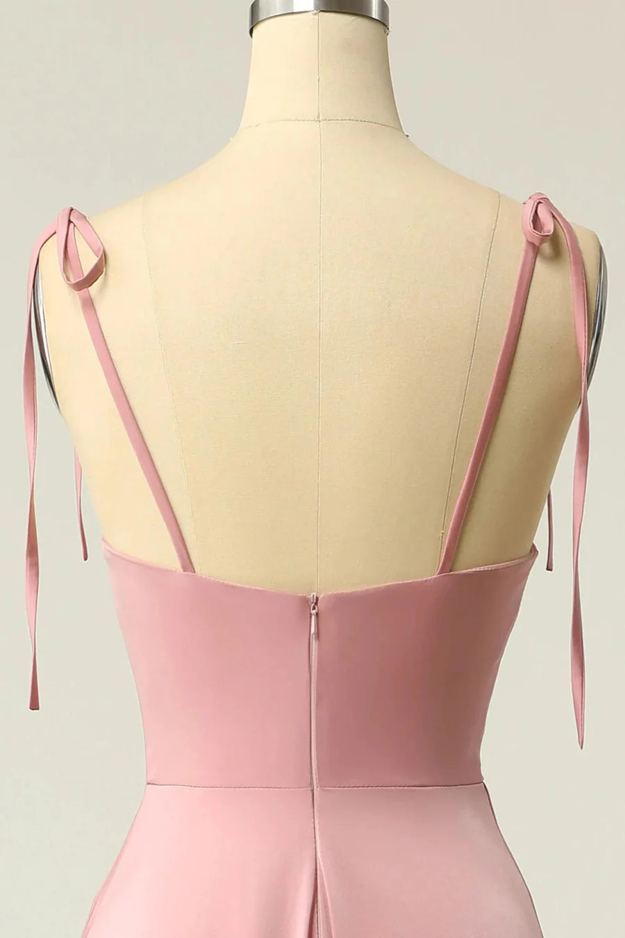 Satin Square Neck Tying Straps Long Bridesmaid Dress