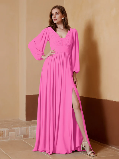 OKBBN deep V-neck and floor split bridesmaid dress