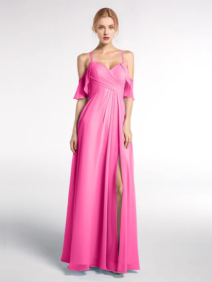 OKBBN slim shoulder strap high waisted ruffled hem slim fit bridesmaid dress