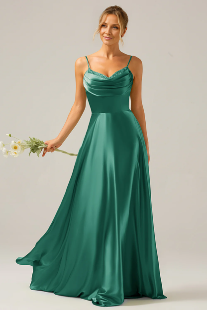 OKBBN A-line scarf collar satin long bridesmaid dress