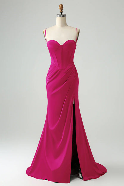 OKBBN mermaid slim shoulder strap pleated slit dance dress