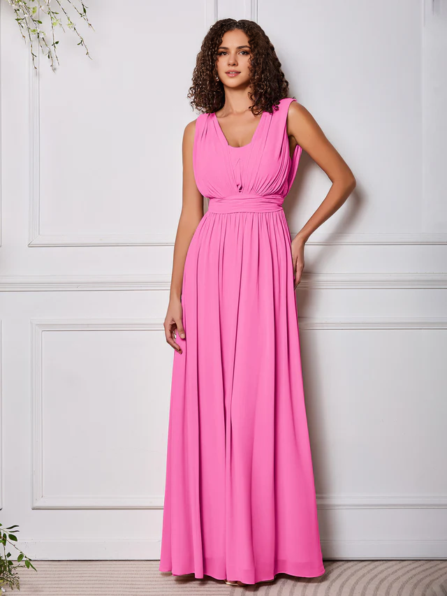 OKBBN elegant chiffon sleeveless backless bridesmaid dress