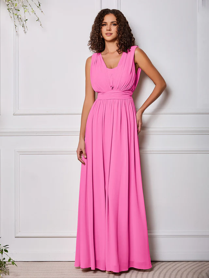 OKBBN elegant chiffon sleeveless backless bridesmaid dress