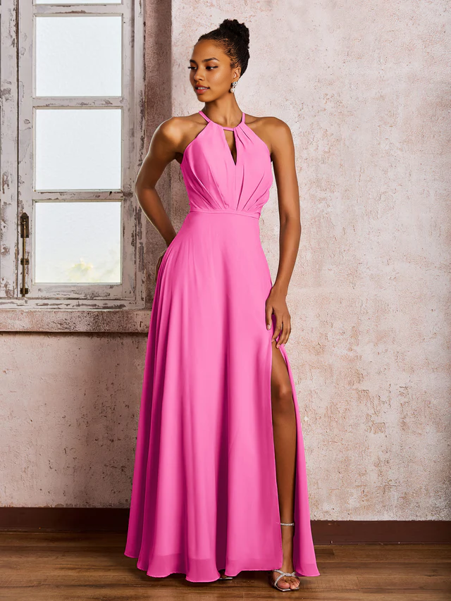 OKBBN backless camisole bow chiffon bridesmaid dress