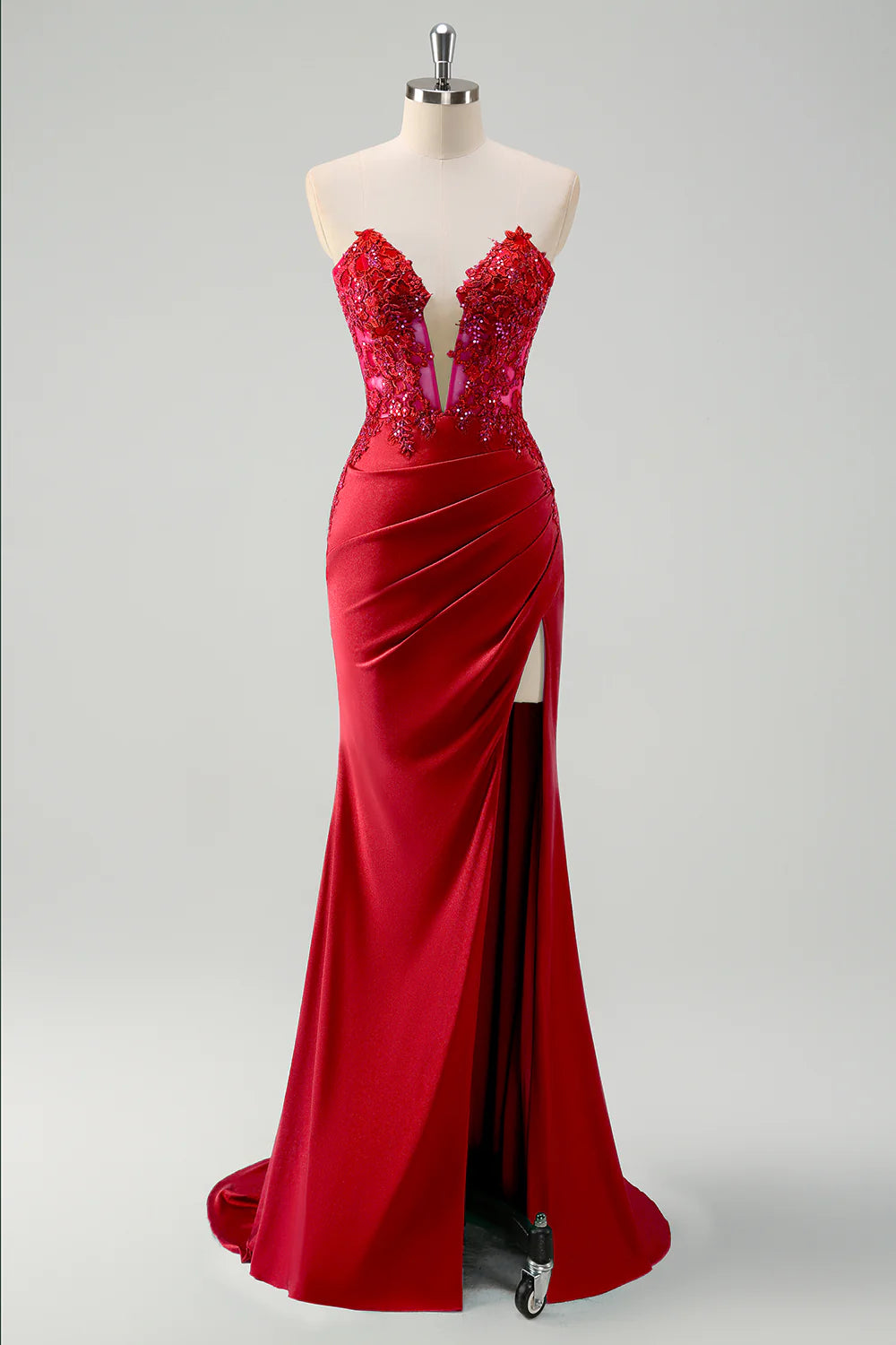 OKBBN mermaid tight corset pleated long slit dance dress