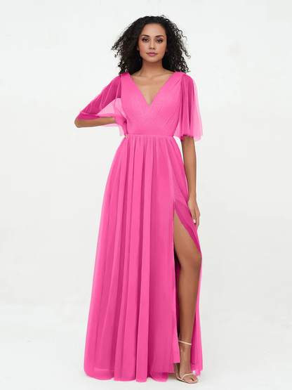 OKBBN A-line V-neck chiffon bridesmaid dress