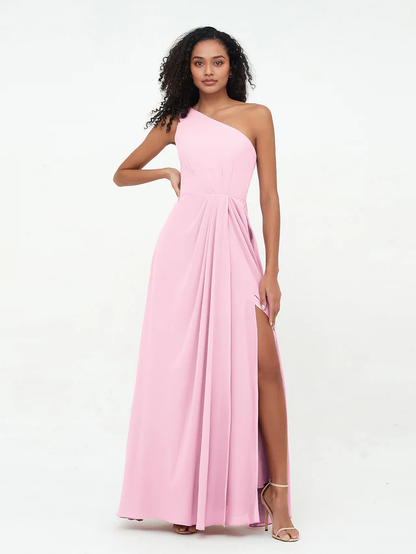 OKBBN shoulder slit chiffon bridesmaid dress