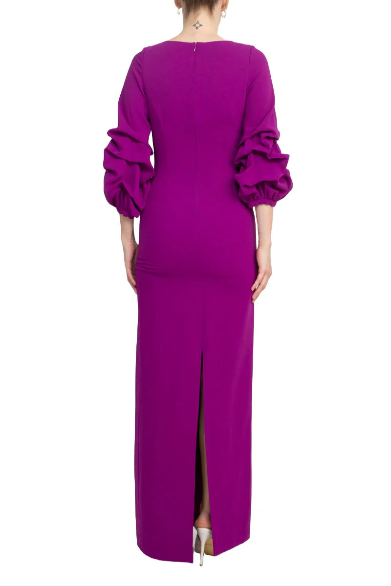 Crew Neck Gathered 3/4 Sleeve Bodycon Zipper Back Slit Back  Mother of the Bride Dresses