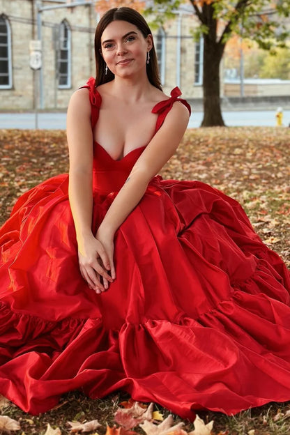 Sweetheart Bow Strap A-Line Long Prom Dress