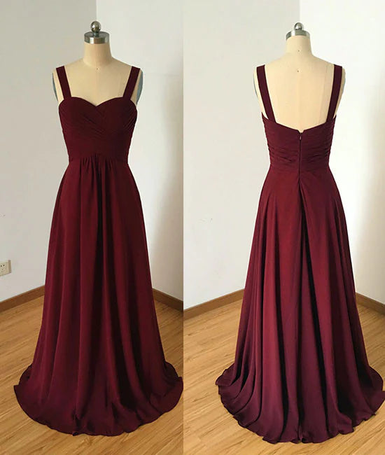 Simple sweetheart burgundy Long prom dress