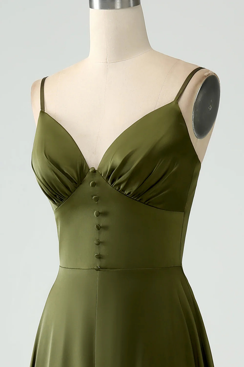 A-Line Spaghetti Straps Long Olive Bridesmaid Dress