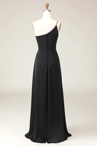 A-Line One Shoulder Floor Length Chiffon Bridesmaid Dress