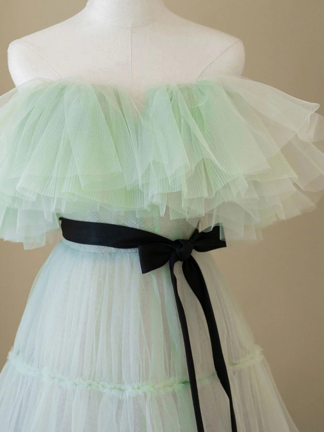 Green A line tulle long prom dress green prom dress