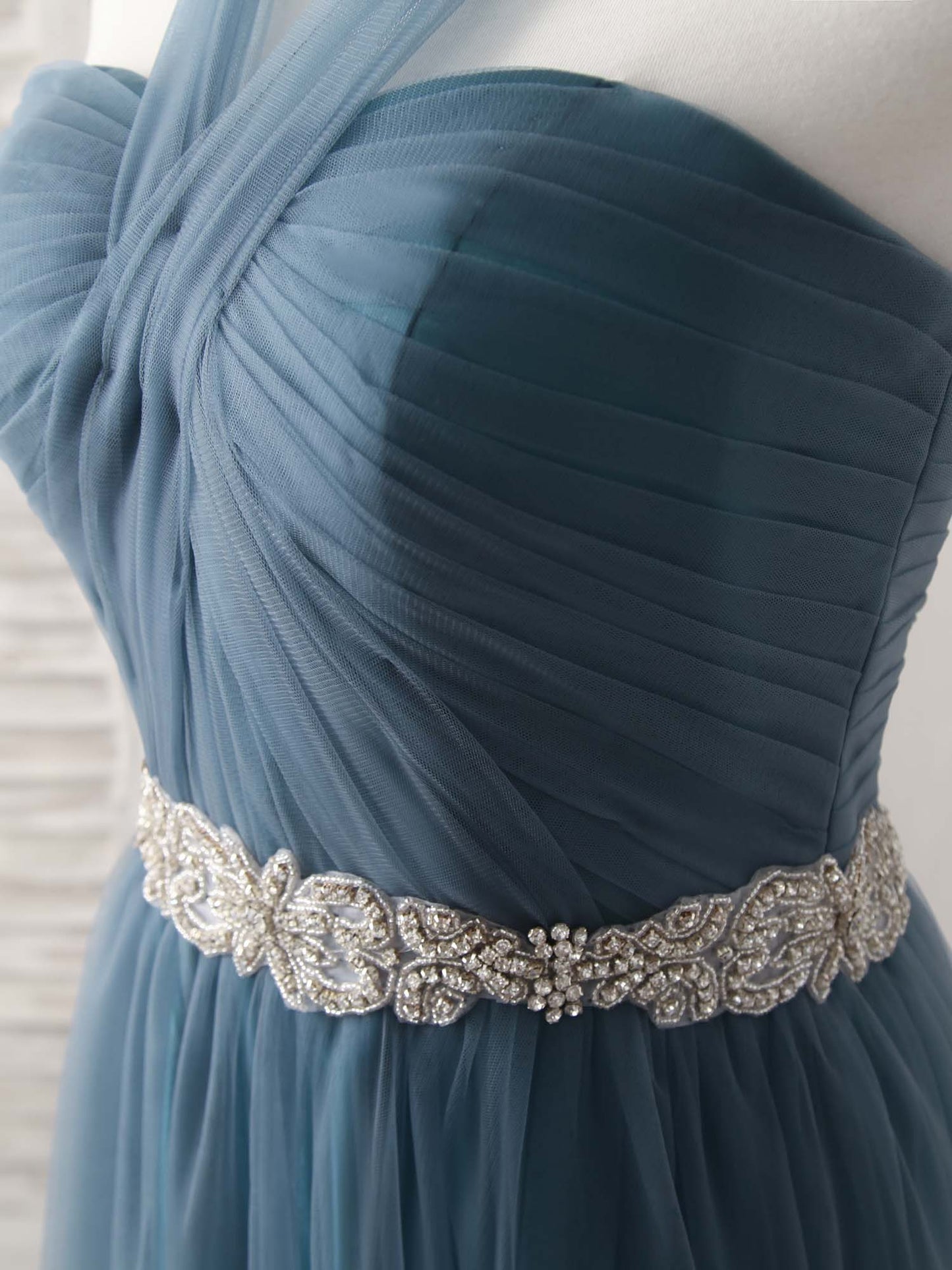Gray Blue Tulle Long Bridesmaid Dress Gray Blue Prom Dress