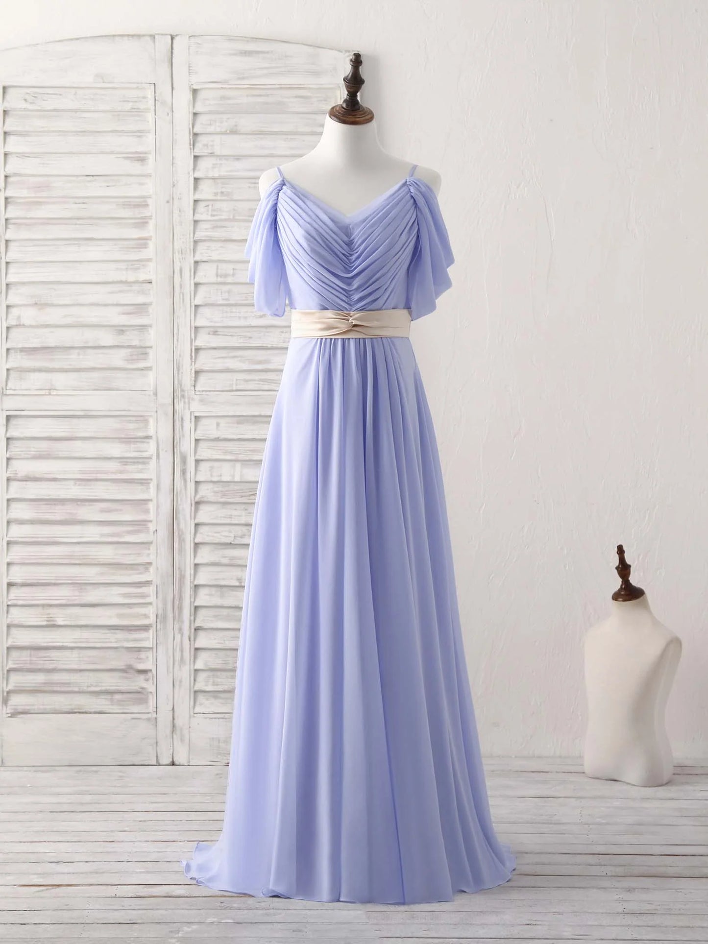 V Neck Off Shoulder Chiffon Long Prom Dress Evening Dress