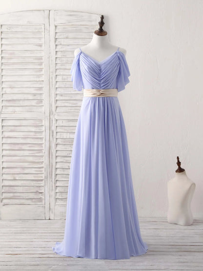 V Neck Off Shoulder Chiffon Long Prom Dress Evening Dress