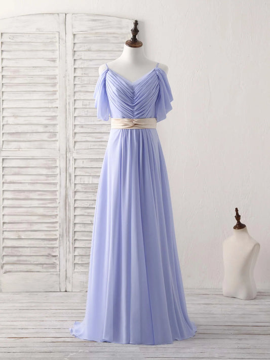 V Neck Off Shoulder Chiffon Long Prom Dress Evening Dress