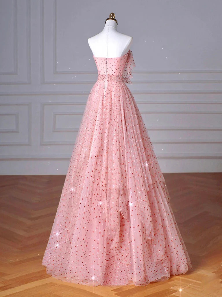 A-Line Pink Tulle Long Prom Dress Pink Tulle Long Formal Dress