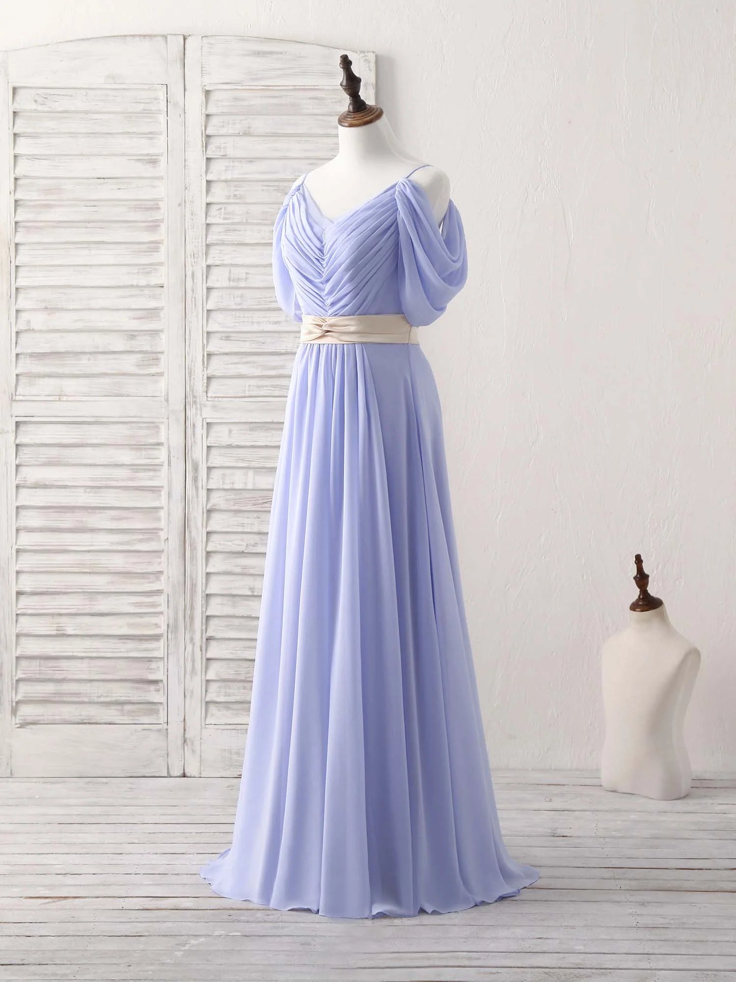 V Neck Off Shoulder Chiffon Long Prom Dress Evening Dress