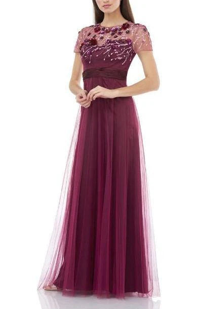 Collections Crew Neck Short Sleeve Embellished Bodice Ruched Waist Zipper Back Mother of the Bride Dresses