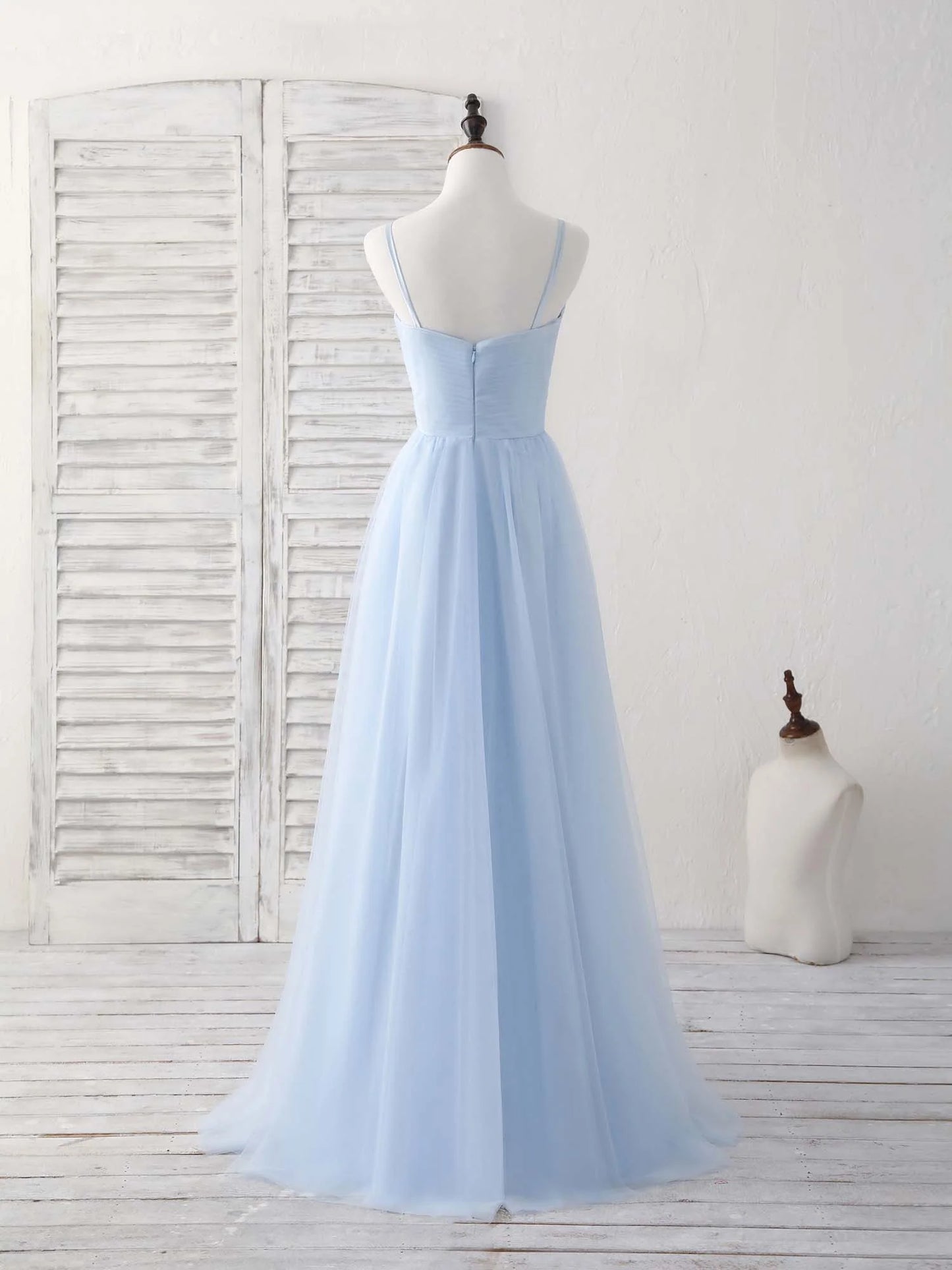 Tulle Long Prom Dress Blue Bridesmaid Dress