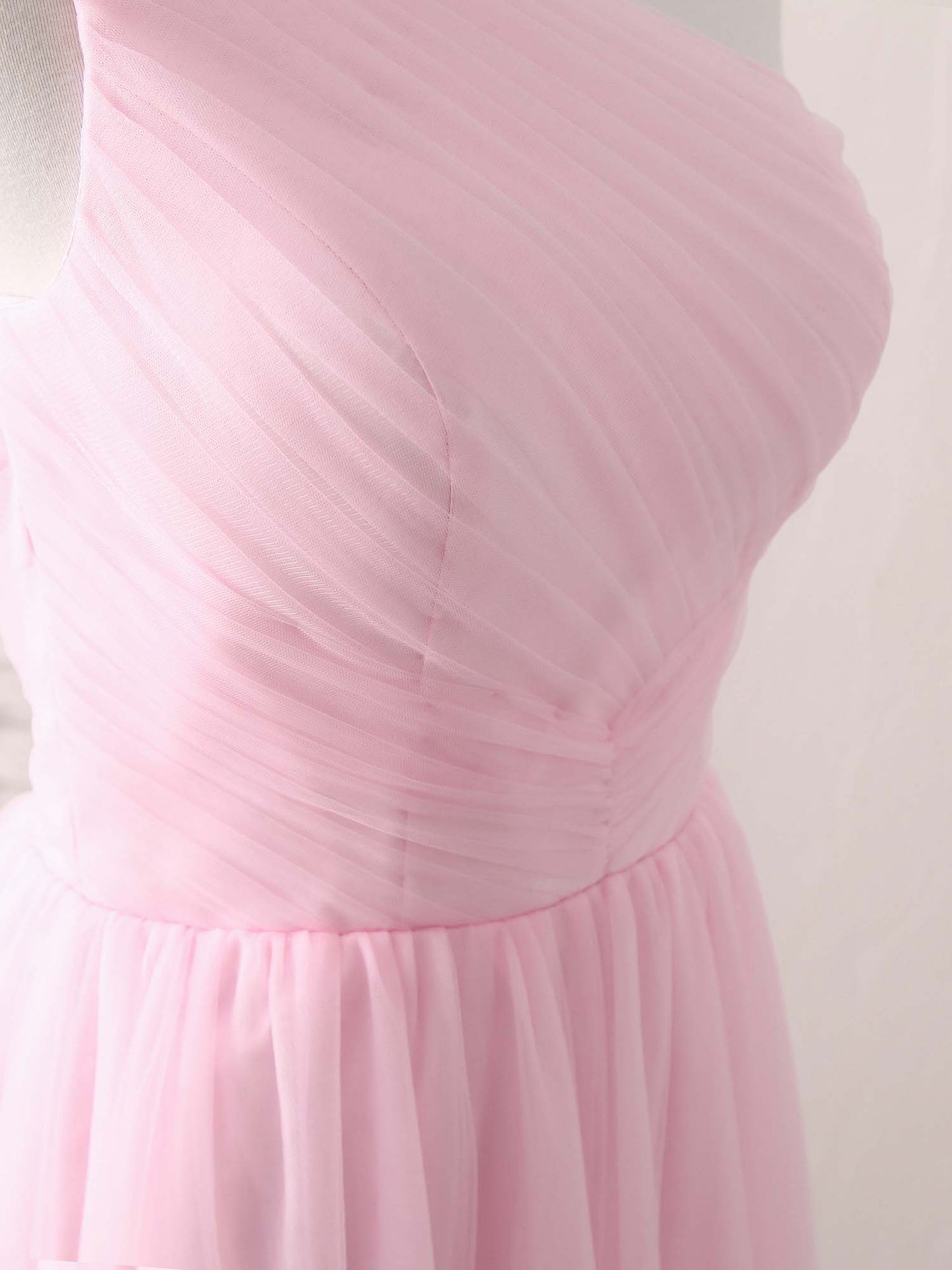 Tulle One Shoulder Long Prom Dress Pink Bridesmaid Dress