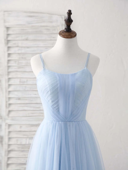 Tulle Long Prom Dress Blue Bridesmaid Dress