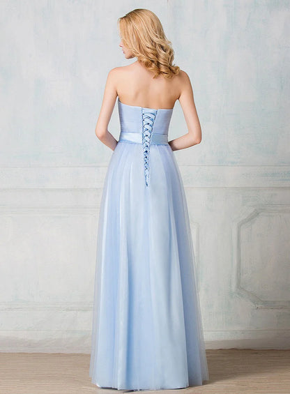 Sweetheart strapless floor-length tulle long prom dress