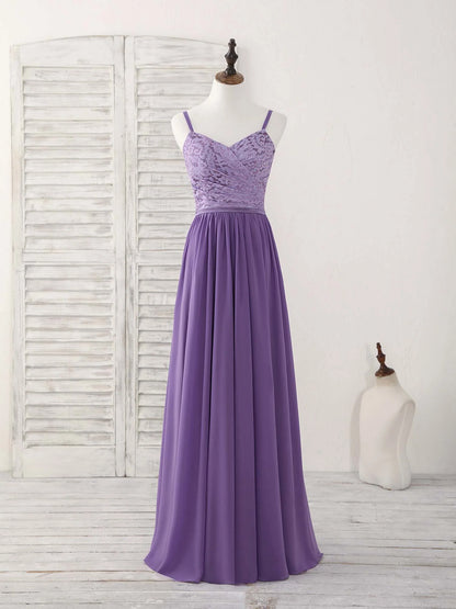Lace Chiffon Long Prom Dress Purple Bridesmaid Dress