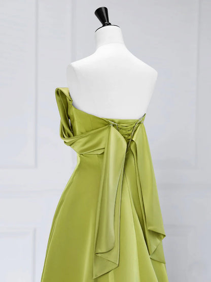 A-Line Off Shoulder Satin Green Long Evening Dress Green Long Formal Dress