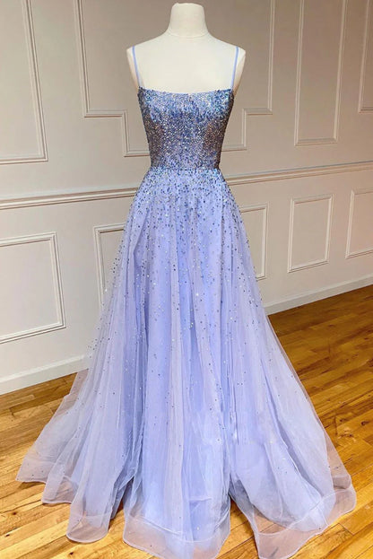 Purple tulle sequin long prom dress sequin prom dress