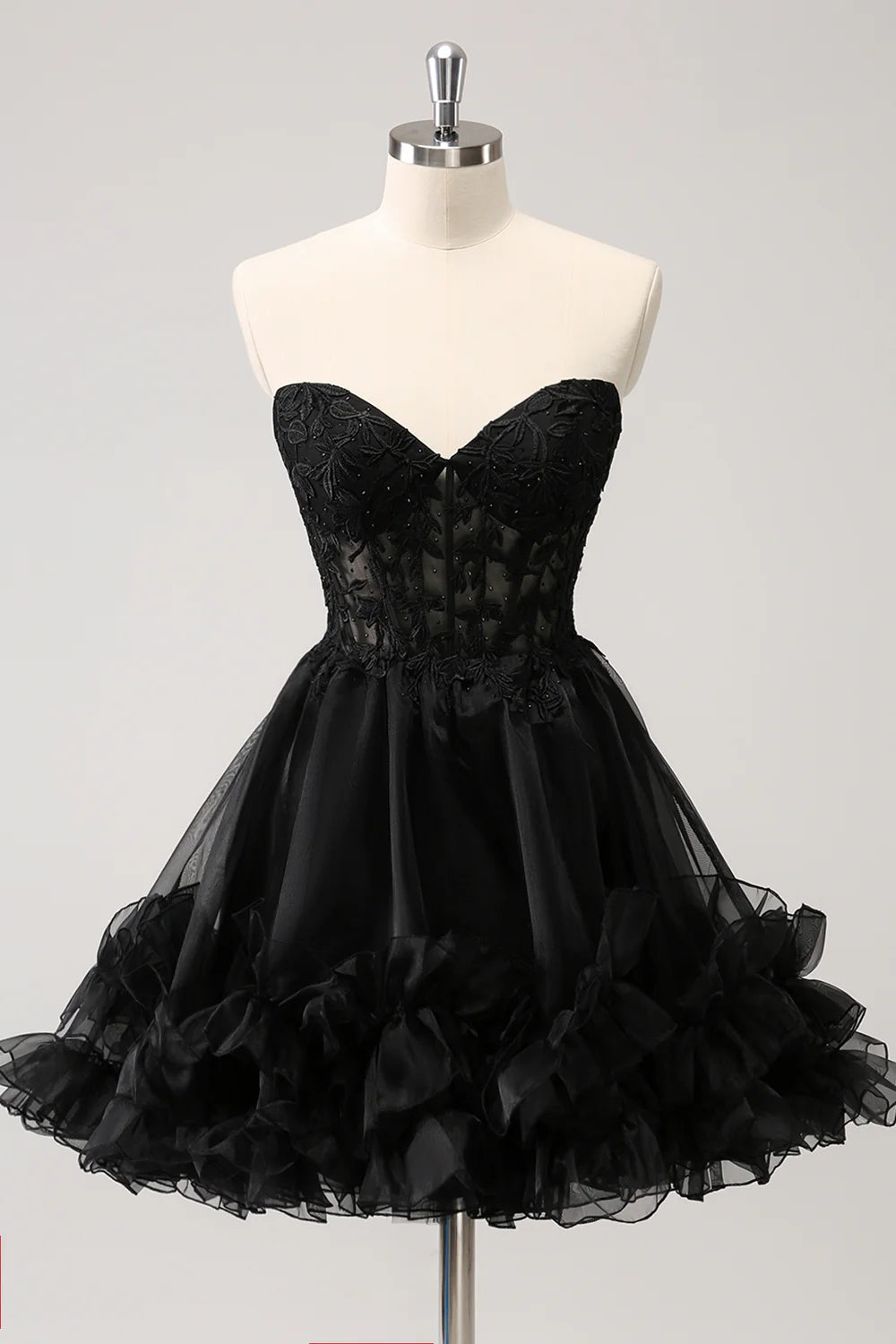 Black A Line Sweetheart Corset Beaded Homecoming Dress