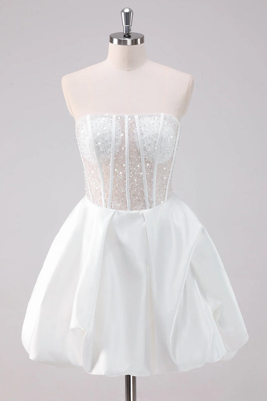 White A Line Strapless Corset Short Homecoming Dress