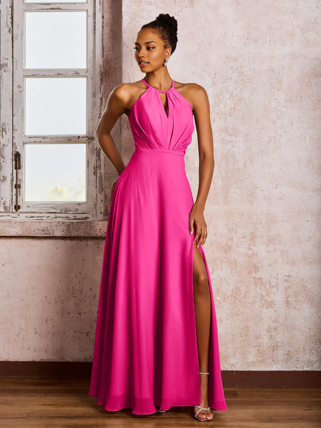 OKBBN backless camisole bow chiffon bridesmaid dress