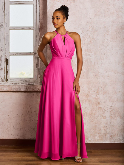 OKBBN backless camisole bow chiffon bridesmaid dress