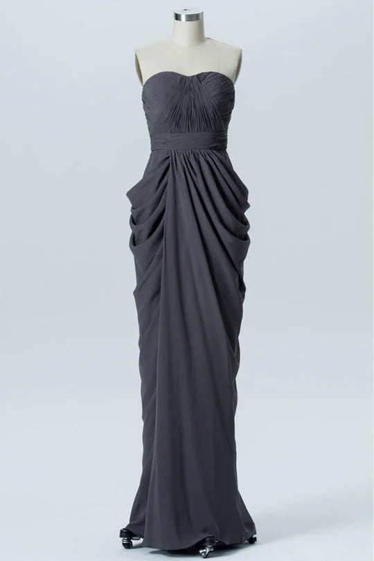 Chiffon Strapless Sheath Long Bridesmaid Dress