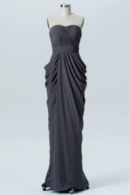 Chiffon Strapless Sheath Long Bridesmaid Dress