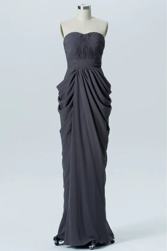 Chiffon Strapless Sheath Long Bridesmaid Dress