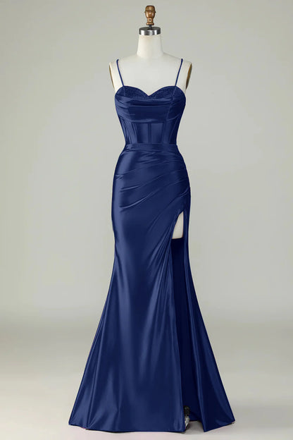 OKBBN mermaid slim shoulder strap slit long ball dress