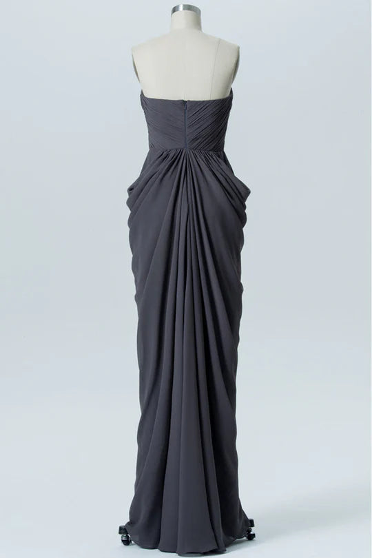 Chiffon Strapless Sheath Long Bridesmaid Dress