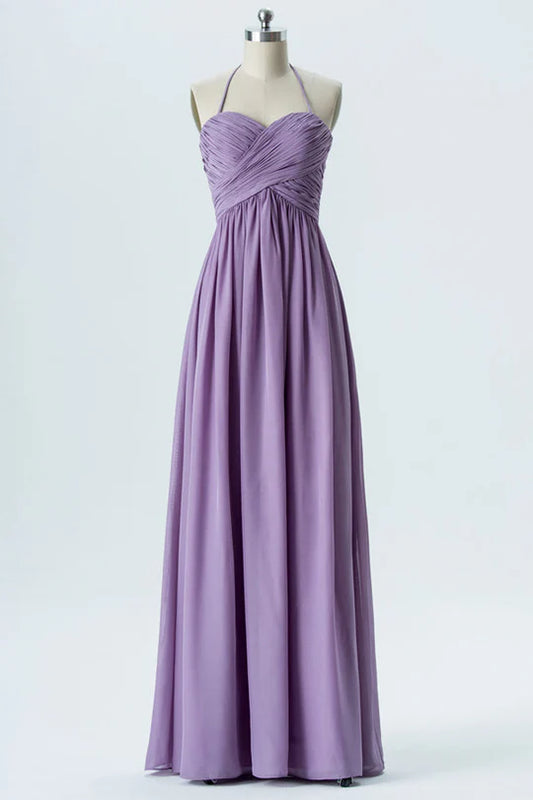 Chiffon Sweetheart Halter Bridesmaid Dress