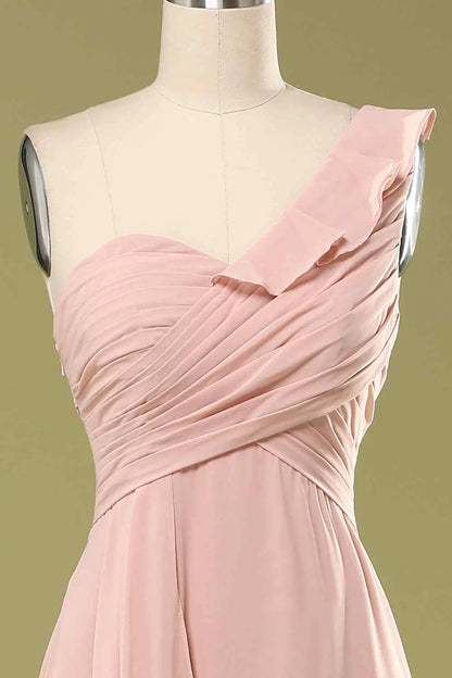Chiffon One-Shoulder Ruffled Bridesmaid Dress