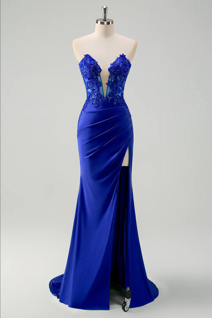 OKBBN mermaid tight corset pleated long slit dance dress