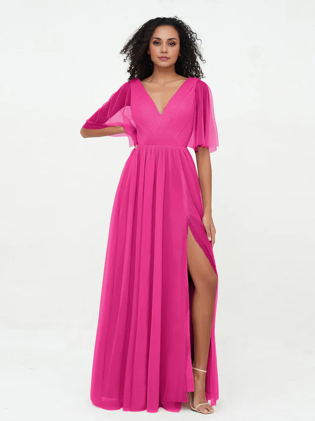 OKBBN A-line V-neck chiffon bridesmaid dress