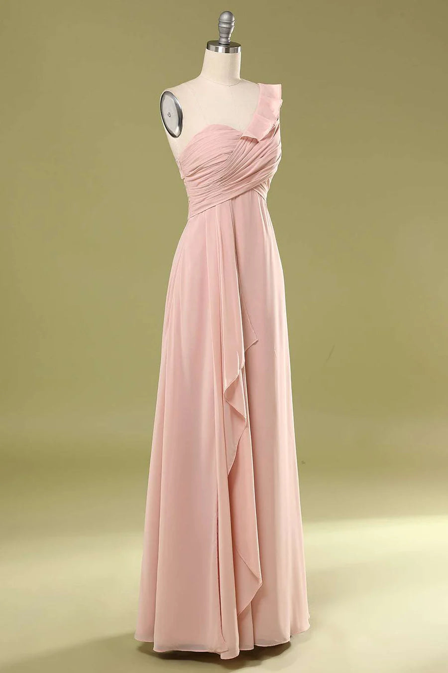 Chiffon One-Shoulder Ruffled Bridesmaid Dress