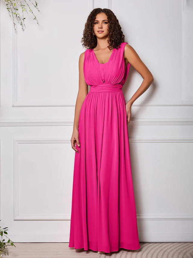 OKBBN elegant chiffon sleeveless backless bridesmaid dress